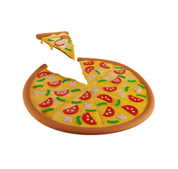 Take a slice of pizza with mushrooms, pizzeria, isolated illustration on a white background, 3d rendering