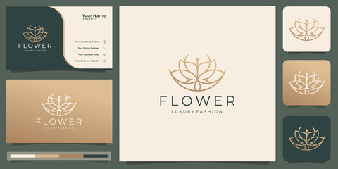 geometric beauty flower rose logo design. gold color,line style,feminine salon and business card.