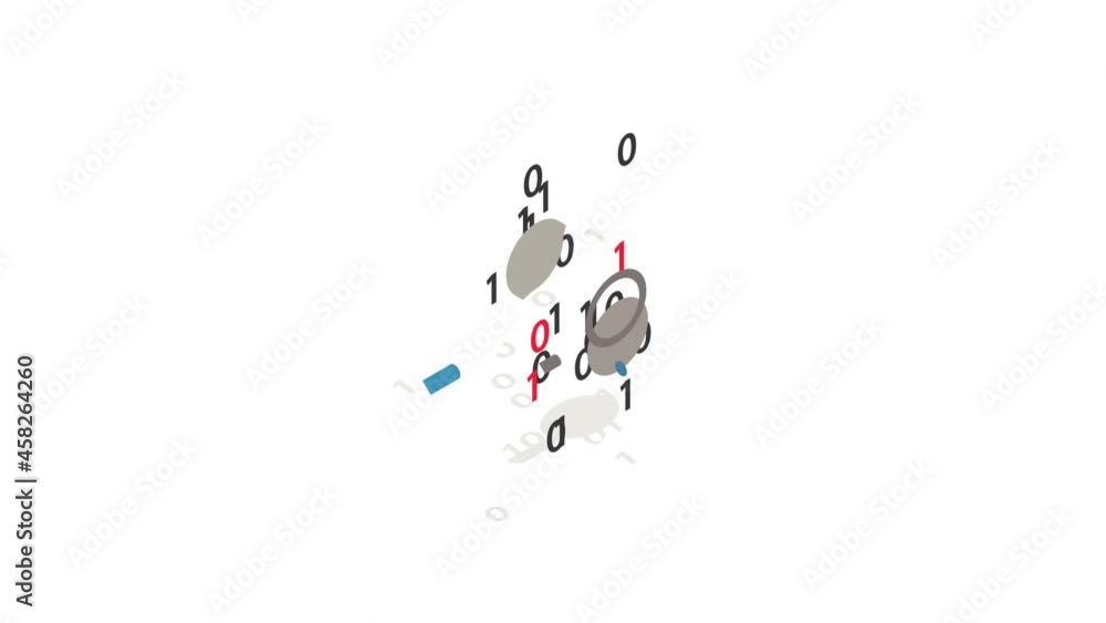 Poster binary code and magnifying glass icon animation isometric best object on white backgound