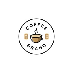 Badge a cup of coffee with bean natural line stamp logo vector icon design in minimal vintage hipster modern beautiful style, premium coffee shop bar icon