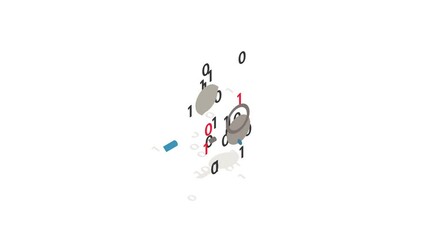 Binary code and magnifying glass icon animation isometric best object on white backgound