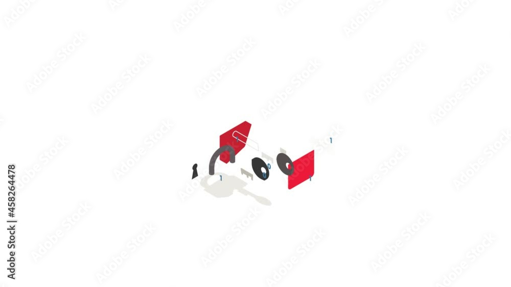 Poster red padlock and key icon animation isometric best object on white backgound