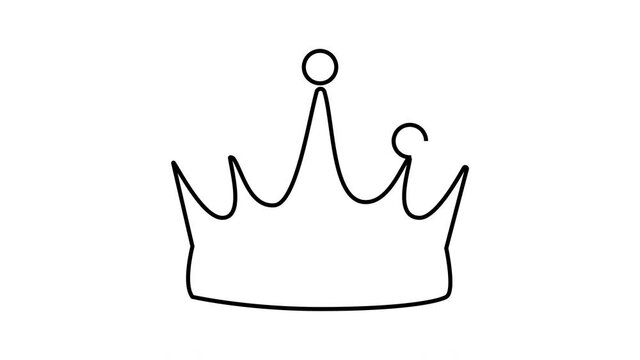 Self drawing animation of king crown outline. Line art. Luma matte, isolated 2d element.