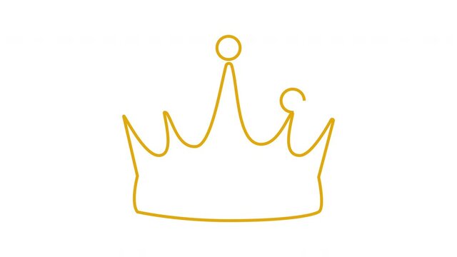 Self drawing animation of king crown outline. Line art. Luma matte, isolated 2d element. Golden line.