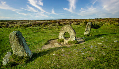 Men-an-Tol known as Men an Toll or Crick Stone - small formation of standing stones in Cornwall, United Kingdom