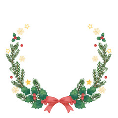 手描き風　クリスマス　モミの木とゴールドの星のラインフレーム