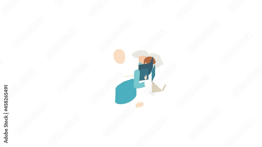 Poster student reading a book icon animation isometric best object on white backgound