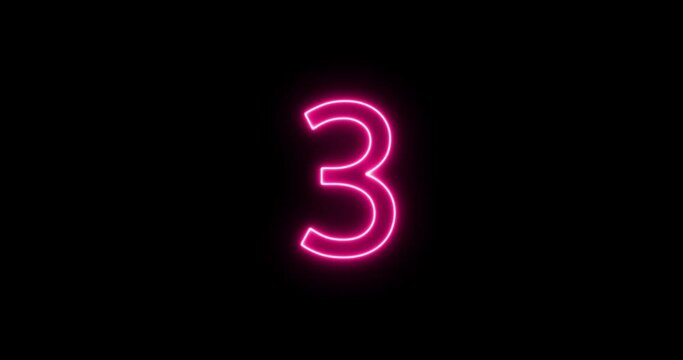 Pink neon light top five countdown. Numbers from 5 to 1 with laser ray appears on black background 4
