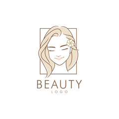 Beauty Woman Logo design with line art style