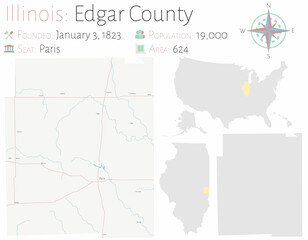 Fototapeta premium Large and detailed map of Edgar county in Illinois, USA.