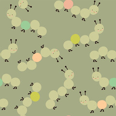 Cute cartoon vector seamless texture with caterpillars. Childish design for textile, wallpaper and kids' clothes.