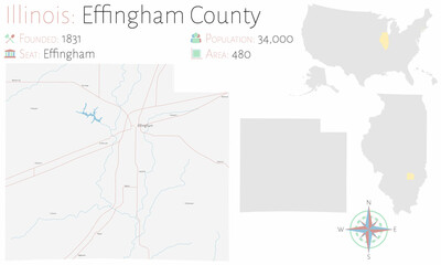 Large and detailed map of Effingham county in Illinois, USA.