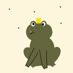 Funny princess- frog in mininmalistic childish style. Cute vector illustration for card, nursary, kids' apparel.