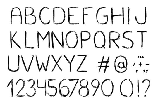 Hand drawn Latin alphabet. Sketch ABC black and white