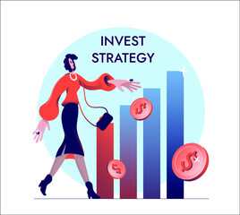 A female investor throws coins and the chart grows up