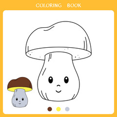 Simple educational game for kids. Cute mushroom for coloring book