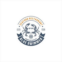 Crab Blue Swimmer Logo Design Vector Image