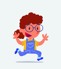 cartoon character of little girl on jeans running happily.
