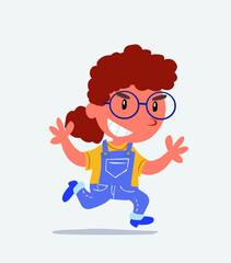 cartoon character of little girl on jeans running very pleased.