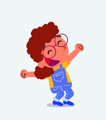 Euphoric cartoon character of little girl on jeans.