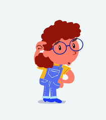 funny cartoon character of little girl on jeans doubting.