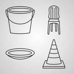 Set of Thin Line Flat Design Icons of Plastic Products