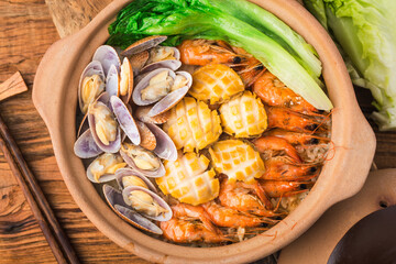 Cantonese style seafood rice pot