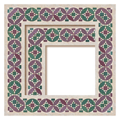 Concept image about italian roman mosaic with circular graphic made of small colored stone tiles - with copy space