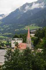 Fototapeta na wymiar The view of Saint Nikolaus in Bad Gastein, Austria