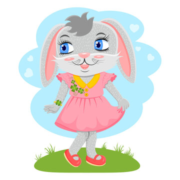 bunny. A flat image of a rabbit in a dress and shoes. Picture for children's books, textiles, postcards and other design purposes..