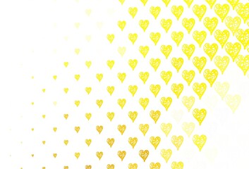 Light Yellow vector background with Shining hearts.