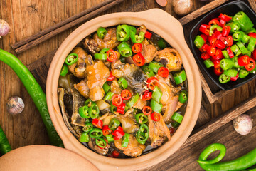 Delicious Chinese cuisine, soft shelled turtle stewed with chicken pot