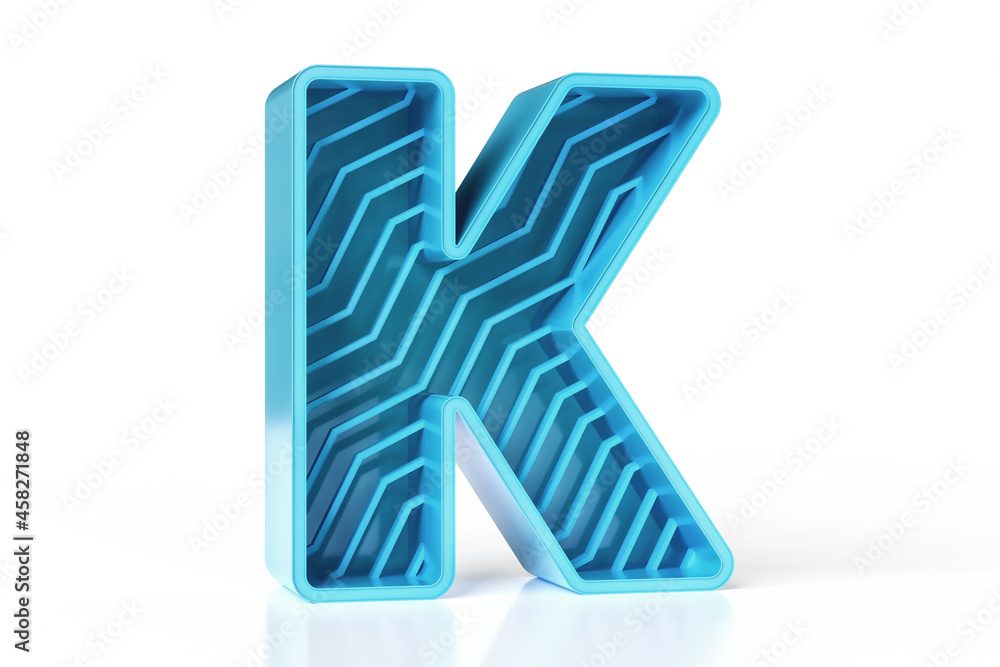 Poster blue metallic shiny letter k. new trendy modern 3d lettering collection suitable for web and print p