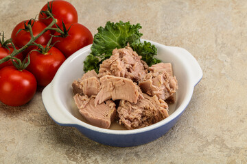 Canned tuna fillet in the bowl