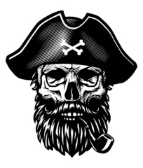 A dead pirate with a smoking pipe and a captains hat. Vector illustration.