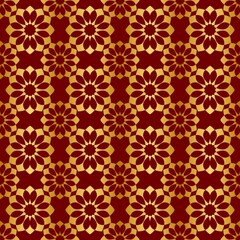 Red gold seamless pattern with regular embellishments..Background like luxury wrapping paper..Design for printing paper as a gold background.