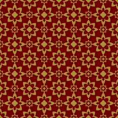 Red gold seamless pattern with regular embellishments..Background like luxury wrapping paper..Design for printing paper as a gold background.