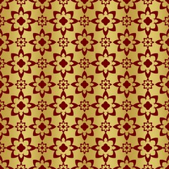 Red gold seamless pattern with regular embellishments..Background like luxury wrapping paper..Design for printing paper as a gold background.