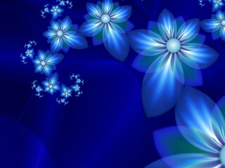 Blue fractal illustration background with flower. Creative element for design.Original digital artwork with place for text...Creative work.