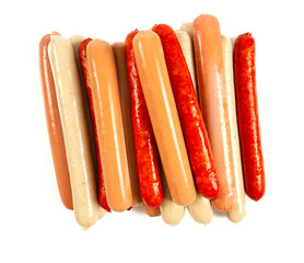 assortment of sausages isolated on white background