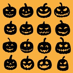 Simplicity halloween pumpkin collection freehand drawing flat design.