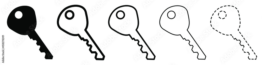 Poster key icon. set of black icons of keys in flat linear style. key symbol isolated. vector illustration.