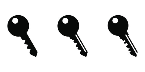 Key icon. Set of black icons of keys in flat design. Vector illustration. Key symbol isolated