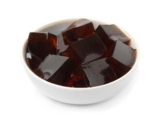 Delicious grass jelly cubes on white background