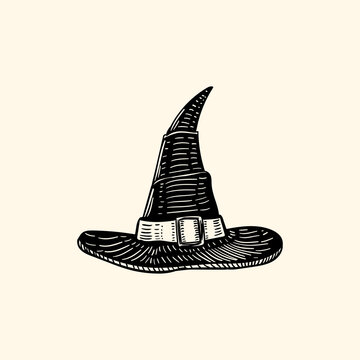 witch hat retro vintage black sketch