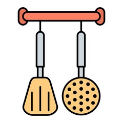 Vector Kitchen Utensils Filled Outline Icon Design