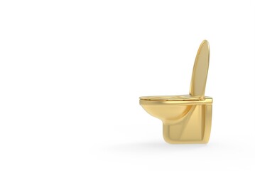 Golden luxury Toilet on white background - side angle - 3d Illustration, 3d rendering 