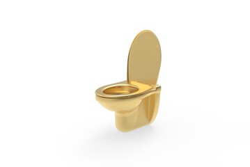 Golden luxury Toilet on white background - profile shot - 3d Illustration, 3d rendering 