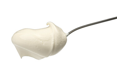 Spoon of Sour cream isolated on white background
