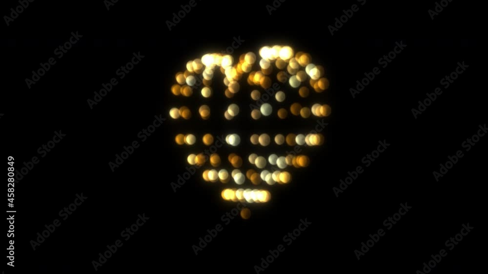 Poster abstract animation 3d heart of golden glitter wire mesh rotate glow circle on black background rotat